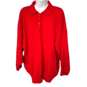 DANIEL HECHTER Sweater Pullover Henley Collar Bright Red Wool Blend Size M